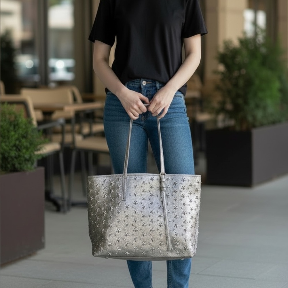 Jimmy Choo silver star studded tote and wallet